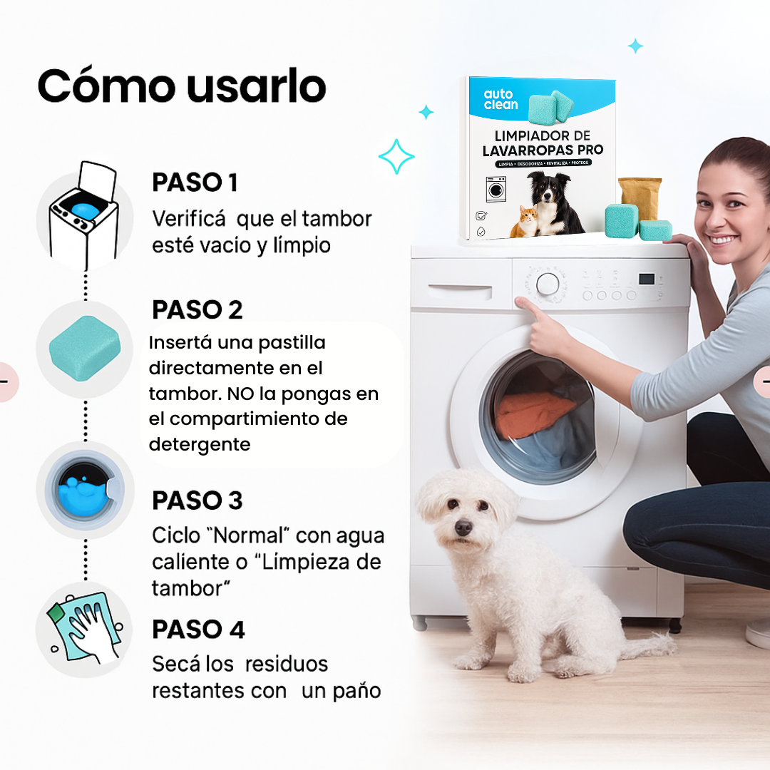 PASTILLAS OFICIALES Y ORIGINALES PARA LAVARROPAS - REMUEVE PELOS DE MASCOTAS -AUTO CLEAN PRO ®