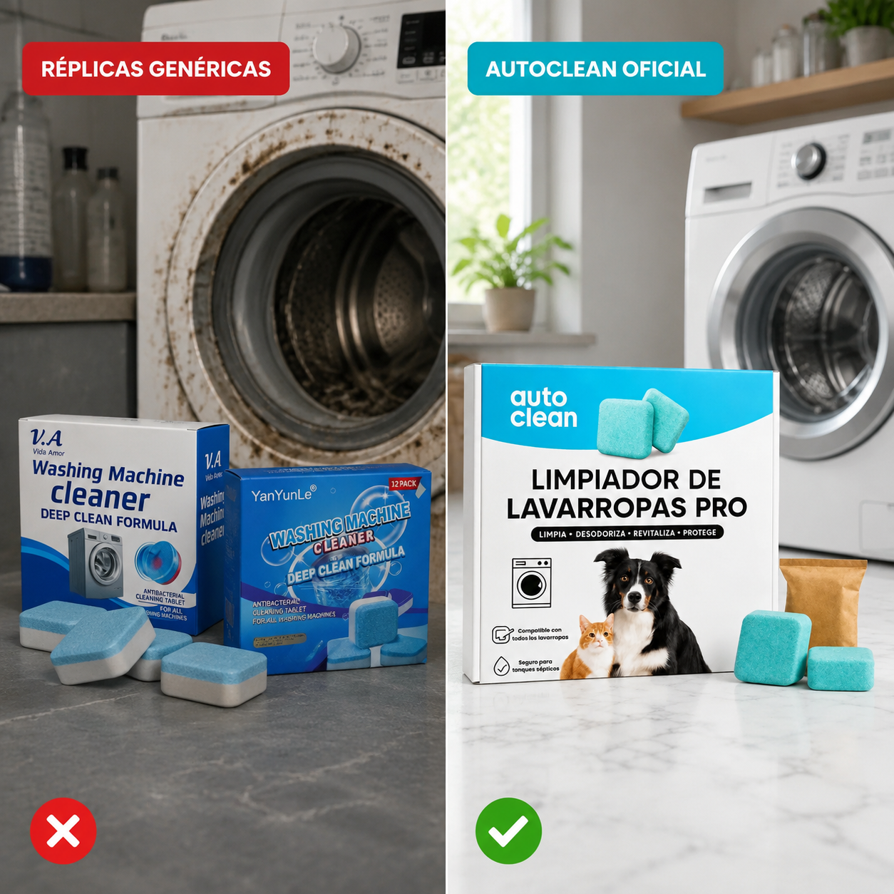 PASTILLAS OFICIALES Y ORIGINALES PARA LAVARROPAS - REMUEVE PELOS DE MASCOTAS -AUTO CLEAN PRO ®